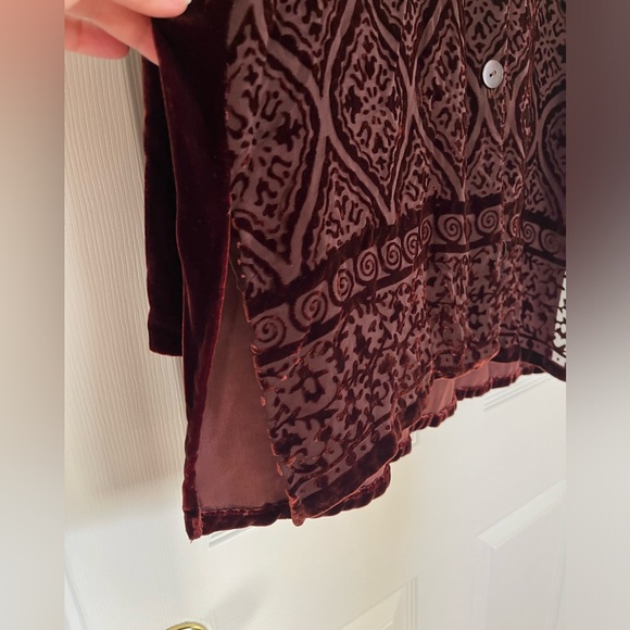 Diane Gilman burgundy velvet burnout boho whimsigoth witchy dark romantic top - Picture 2 of 8